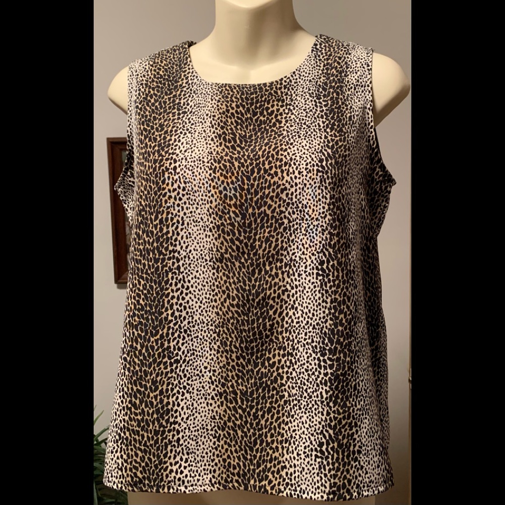 Notations Silky sleeveless cougar print top.